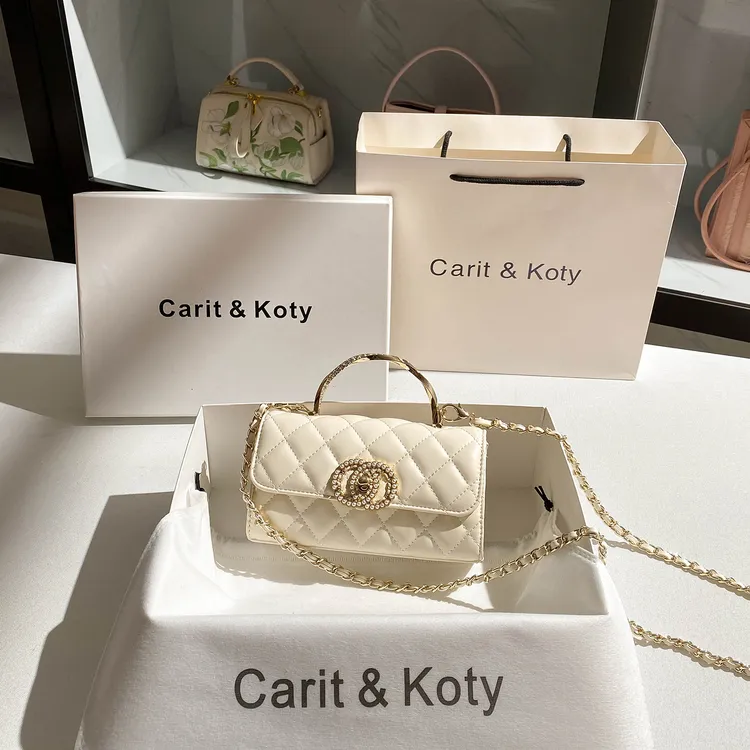 CARIT KOTY轻奢小香风真皮斜挎包包女爆款2025新款链条菱格小方包