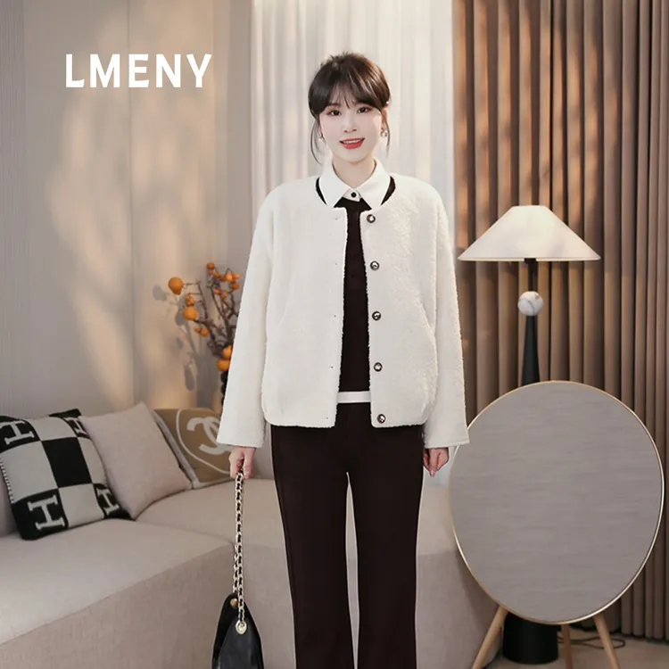 LMENY“冬日暖羊”质感显贵！圆领捏褶绵羊毛圈圈呢羽绒服25DY012