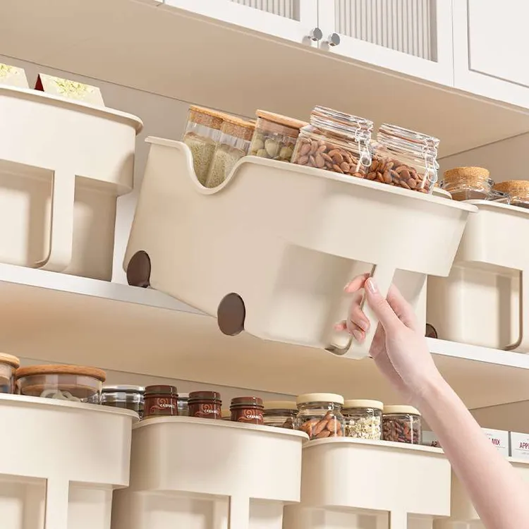 25年新款收纳盒PP带把手滑轮厨房吊柜玩具调味料橱柜收纳储物盒