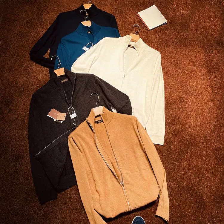 2025秋冬新款叠穿开衫拉链混纺男休闲美式复古立领针织衫1537