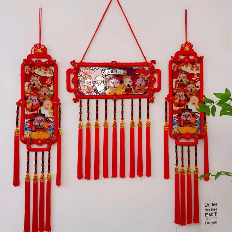 送挂钩大号桃木迎新年接五路财神立体彩雕乔迁开业中国结对联挂件