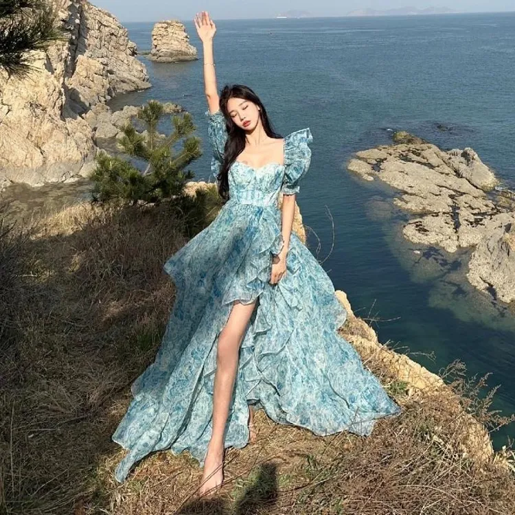 茶歇法式气质海边度假欧根纱连衣裙仙女超仙高级感公主长裙夏季