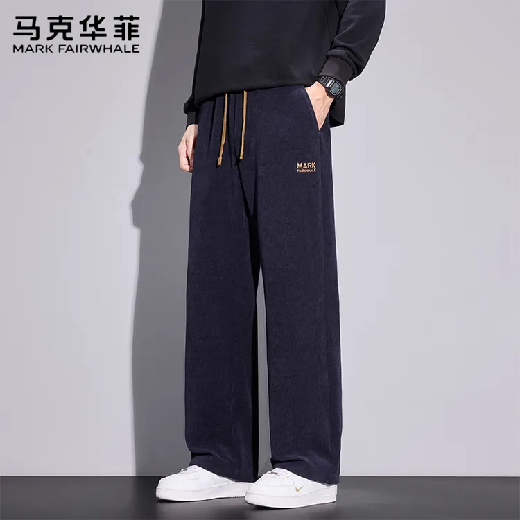 马克华菲绵羊毛直筒休闲裤2025秋冬季欧棉绒男裤保暖加厚运动卫裤