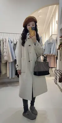 【鞠子JuZi】8817#小个子女生连帽100羊毛拼色手工大衣（长约102）