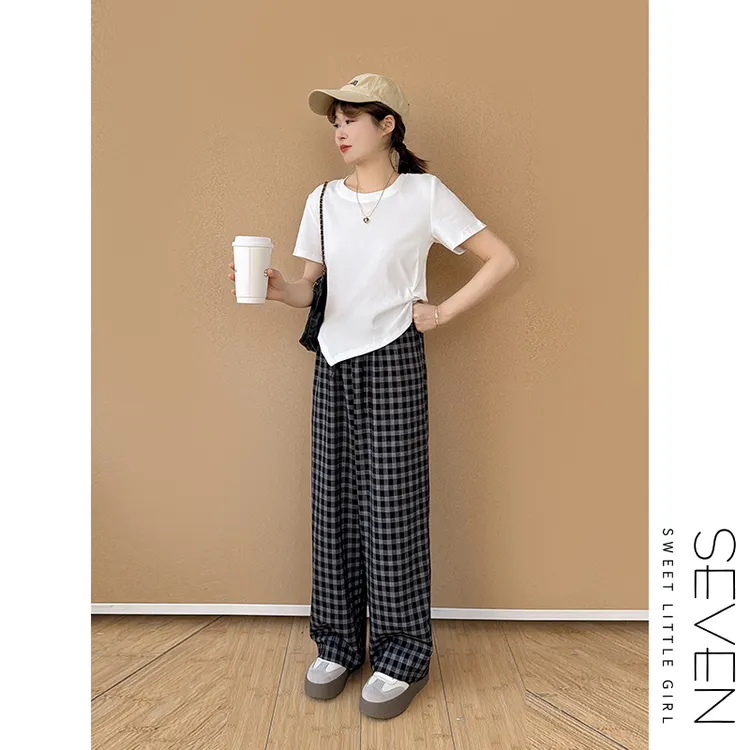 59简约纯色⑧七七146小个子不规则正肩圆领短袖T恤女夏上衣小美说