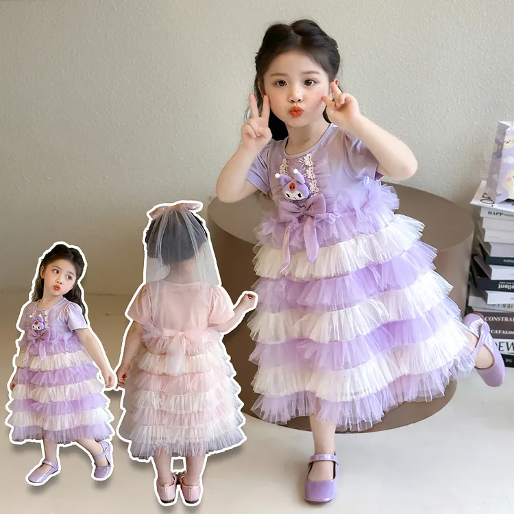 女童短袖蛋糕裙2025新款儿童夏装韩版洋气公主裙女宝宝夏季连衣裙