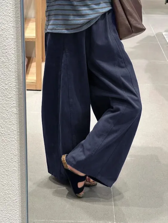 日系九分阔腿气球裤子女秋季大码胖mm显瘦休闲小个子松弛感弯刀裤