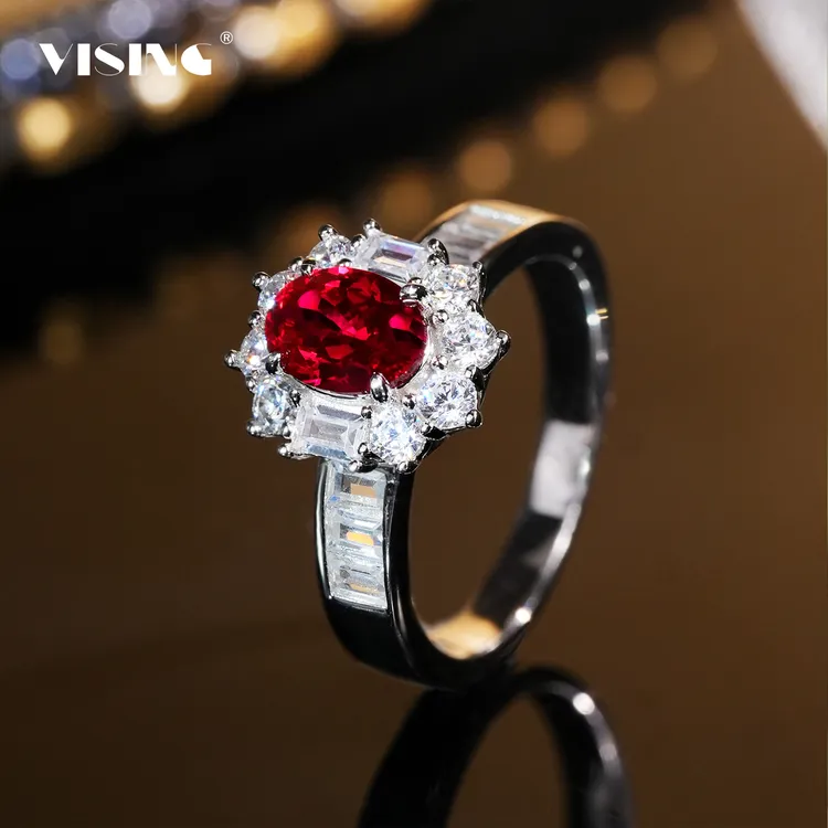 培育红宝石VISING珠宝【国际证书】红宝石1ct戒指鸽子蛋S925银
