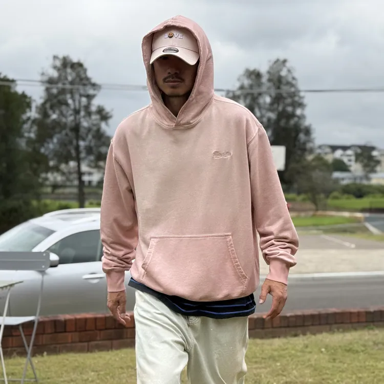 DAT美式复古重磅420克毛圈脏脏做旧渐染喷马骝宽松落肩袖连帽卫衣