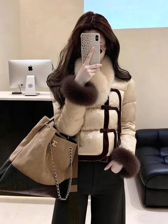 独特超好看杏色新中式棉服外套2025冬季高级小众不撞款加厚短上衣