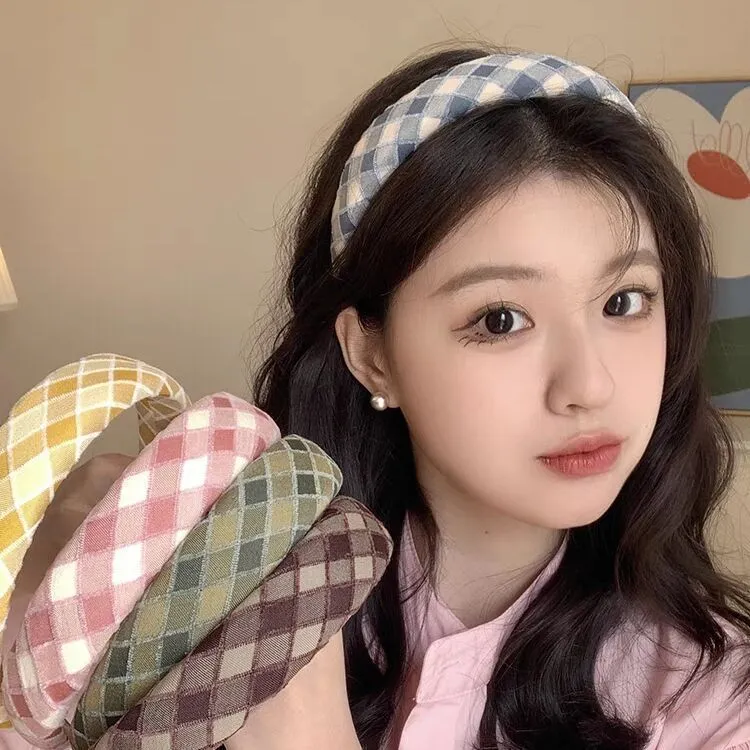 小清新海绵格纹发箍甜美可爱校园风头箍女时尚网红个性气质发饰LW
