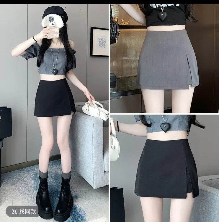 高腰显瘦开叉西装短裙时尚百搭a字半身裙裤裙女春夏不规则小个子