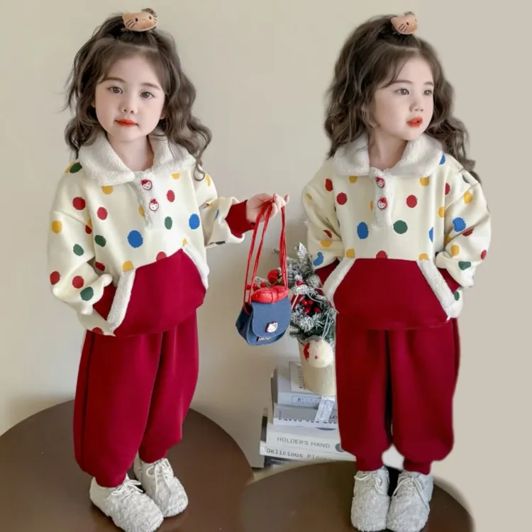 【一体绒】女童洋气套装2025冬装新款加绒加厚卫衣卫裤两件套