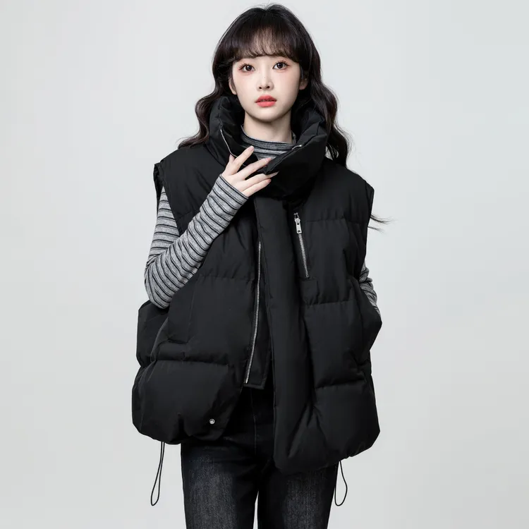黑色立领棉服马甲女2025冬季新款宽松加厚保暖面包服马夹外套上衣