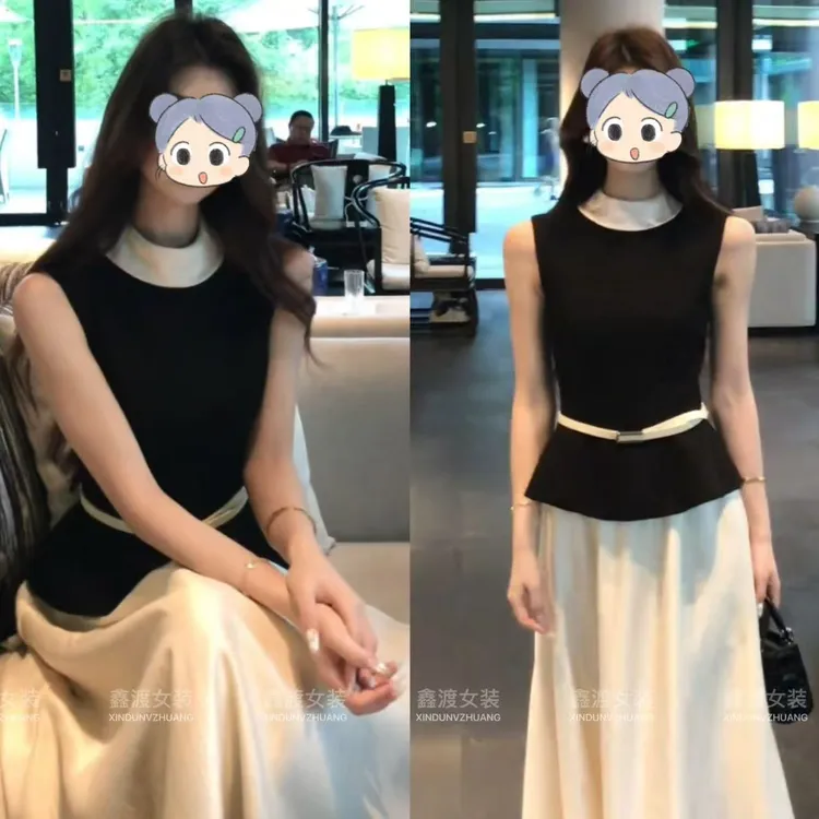 2025夏季新款时尚显瘦气质女士网红洋气两件套百搭款D9123