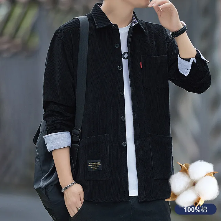 老灯芯绒高档纯棉外套春秋季上衣工装长袖衬衫多口袋宽松