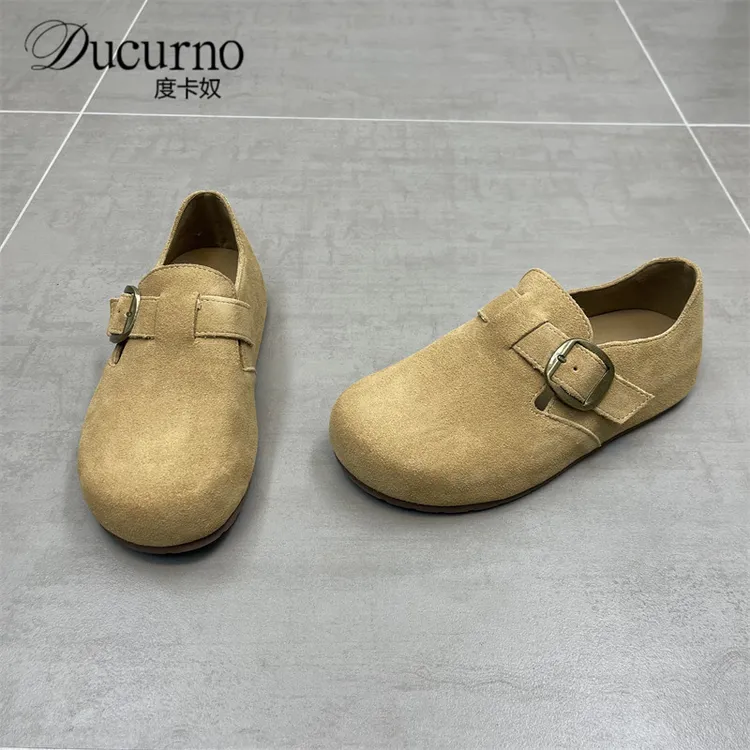 高端勃肯鞋女复古2025春季新款休闲厚底一脚蹬圆头百搭豆豆鞋单鞋