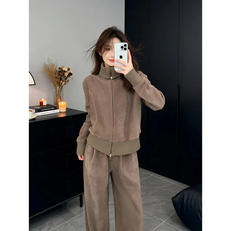 慵懒风时尚套装女秋冬季高级感开衫外套上衣小个子休闲长裤两件套