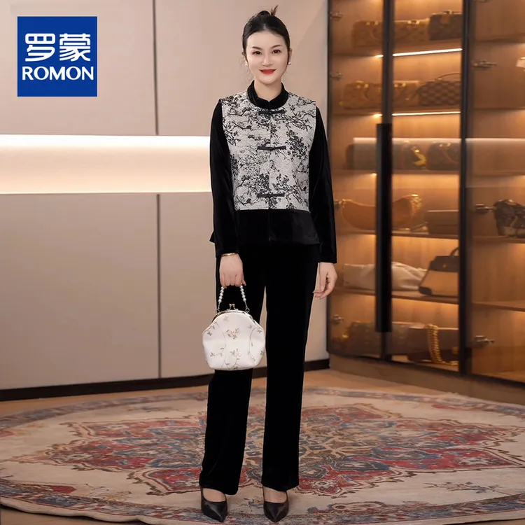 中年妈妈春款2025新款国风套装气质中老年贵妇马甲洋气三件套时尚