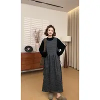 【张小九】复古拼接U领无袖格子大口袋设计显瘦磨毛背心裙Z2039