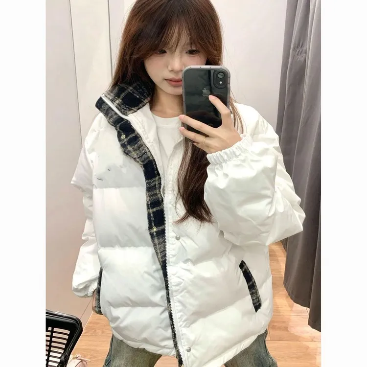 冬季国潮美式复古拼接撞色刺绣男女宽松加厚保暖面包服棉服高级感