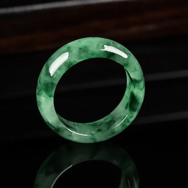 内径15 天然缅甸A货翡翠戒指  水润飘花经典男女尾戒圈
