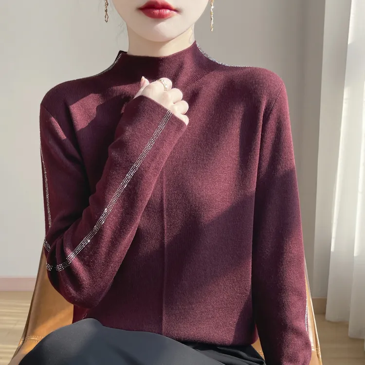 哥弟阿玛施正品高端烫钻半高领女洋气羊毛衫2025新款针织纯色上衣
