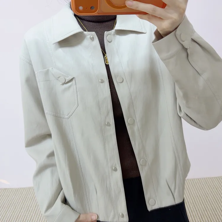 123时尚韩版休闲百搭短款简约纯色皮衣外套26W123/GP