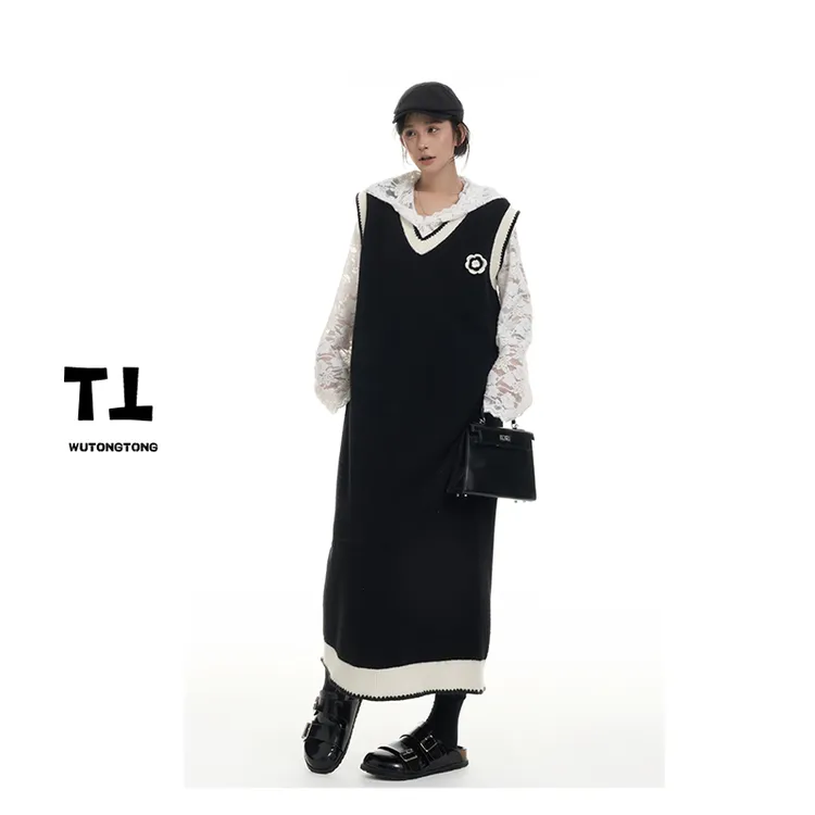 现货【太阳花】早秋背带连衣裙女显瘦简约百搭针织裙62562