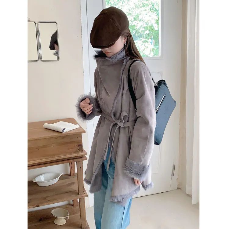 JIAY高端绒面山羊皮毛一体中长简约冬季海宁皮草外套女正品毛毛