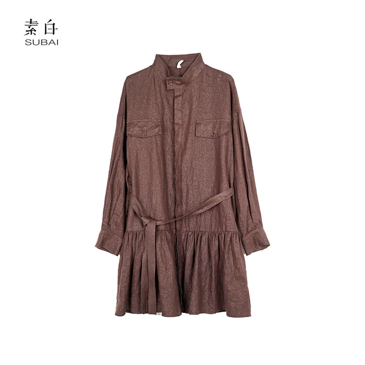 素白【金艳】设计感亚麻提花中长款衬衫裙衬衫外套SB2411CP00678