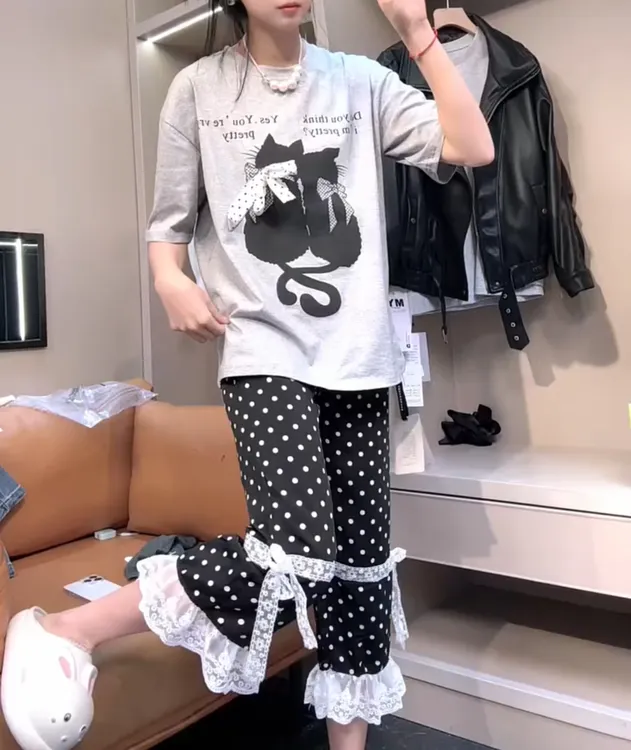 减龄猫咪蝴蝶结家居服两件套【好物推荐】