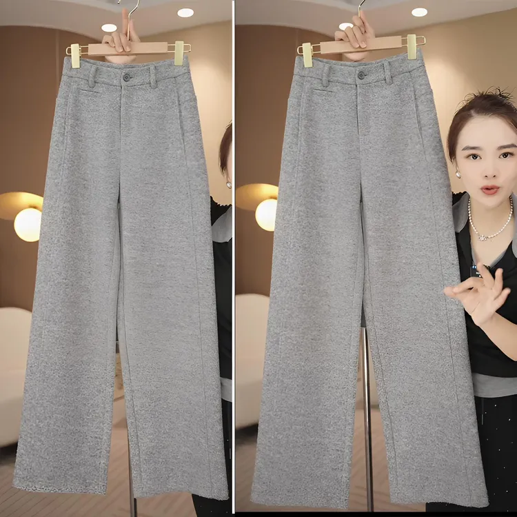 高级感软糯澳洲羊毛呢阔腿裤女2025秋冬高腰显瘦小个子保暖直筒裤