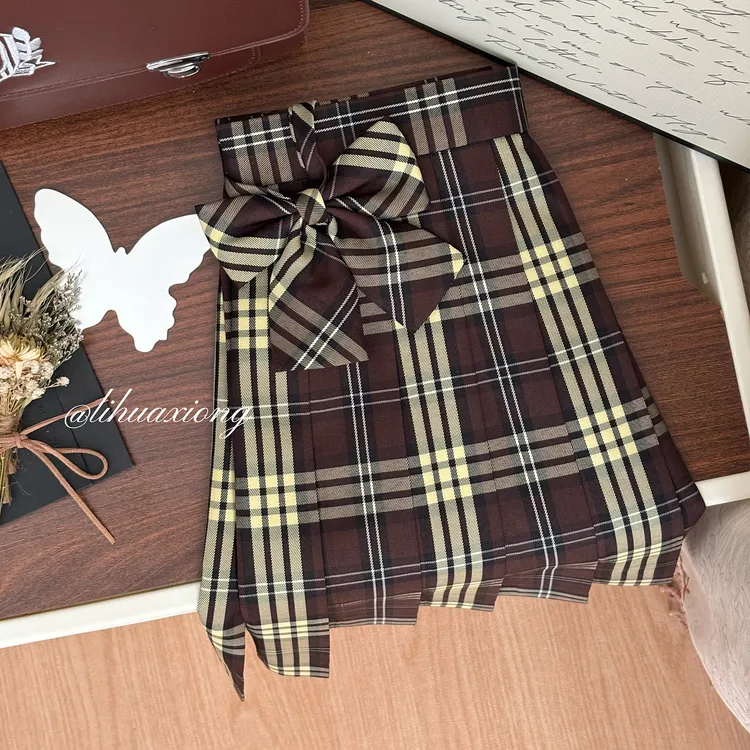 【木秋也】栗花熊原创正版jk制服百褶裙日系学生半身裙校供格裙女