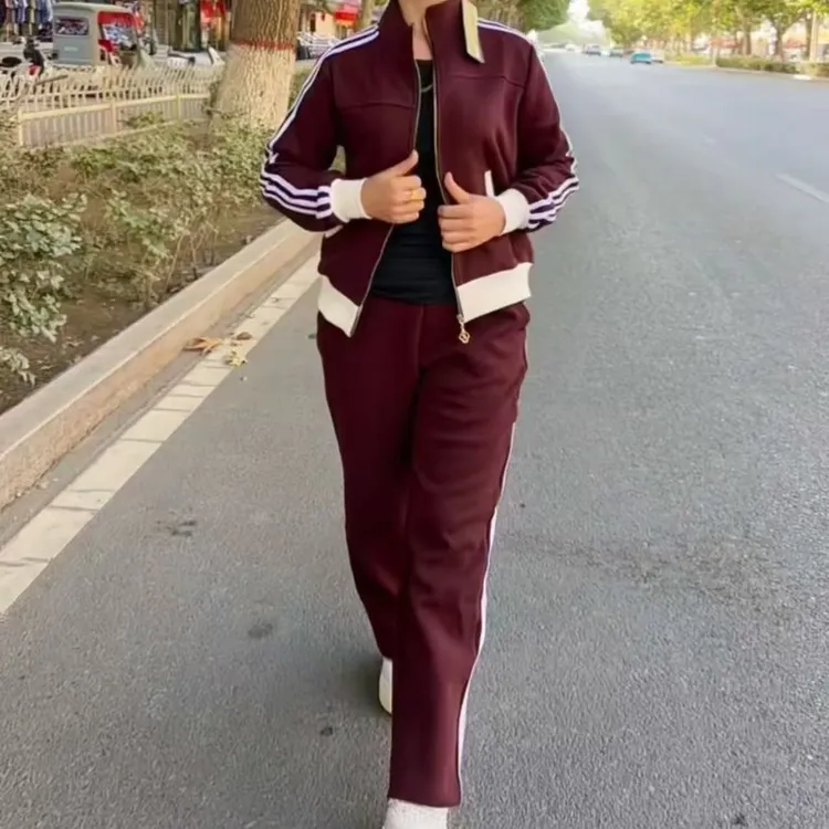 女子秋季复古立领显瘦减龄针织长袖休闲两件套