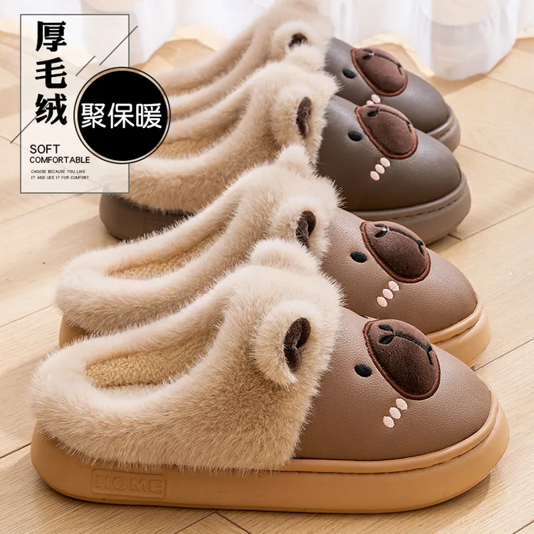 防水棉拖鞋男士2025新款秋冬季家居保暖加绒加厚卡通情侣棉拖女士