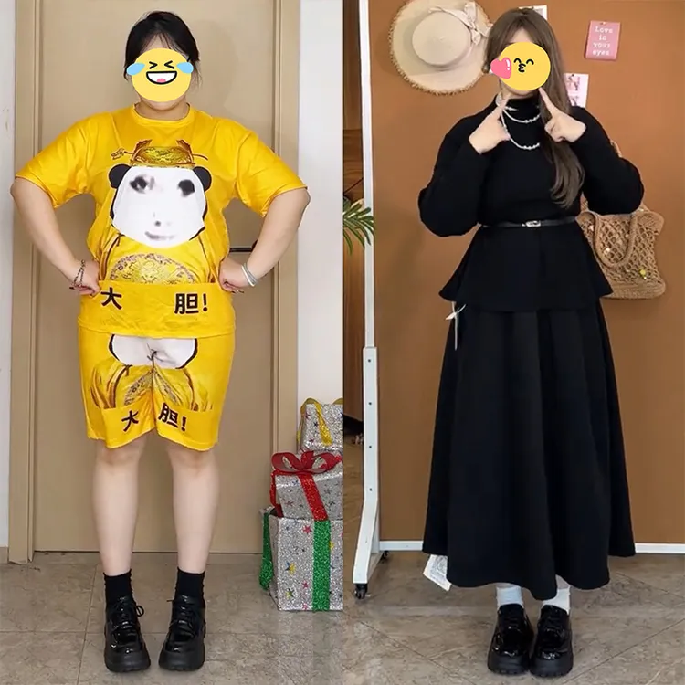 大码女装胖mm秋冬半高领灯笼袖收腰毛衣半身裙气质显瘦两件套