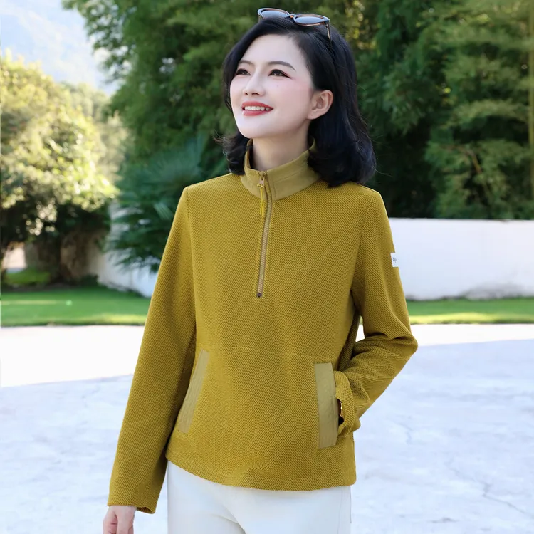 枫竺阿楠anan半拉链立领摇粒绒套头卫衣女秋冬保暖加绒打底上衣