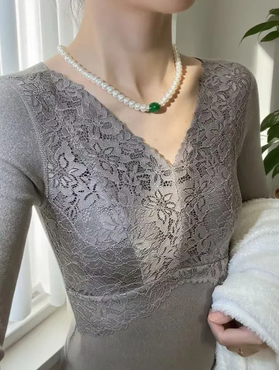 石墨烯磨毛蕾丝保暖衣带胸垫一体式冬季免穿文胸无痕打底衫内衣