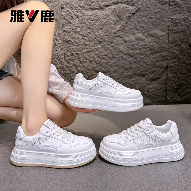V/雅鹿真皮小白鞋女休闲舒适秋季新款百搭厚底板鞋201