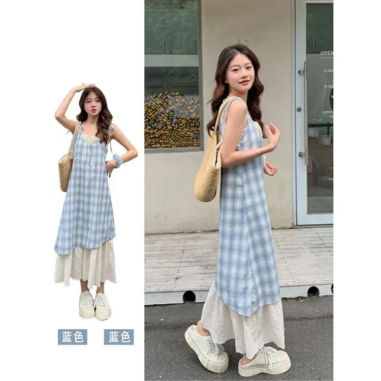 夏季气质显瘦时尚复古收腰小众设计感宽松休闲韩版女装连衣裙，夏