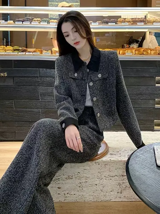 【纪朵研】8133 时尚套装短外套秋季休闲新款西装阔腿裤两件套女