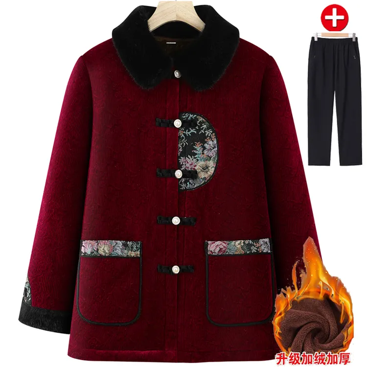 奶奶冬装棉衣外套加绒加厚中老年妈妈装国风棉袄女装老人棉服洋气