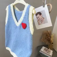 丨秋冬新款蓝色甜美V领立体爱心针织吊带背心 3018