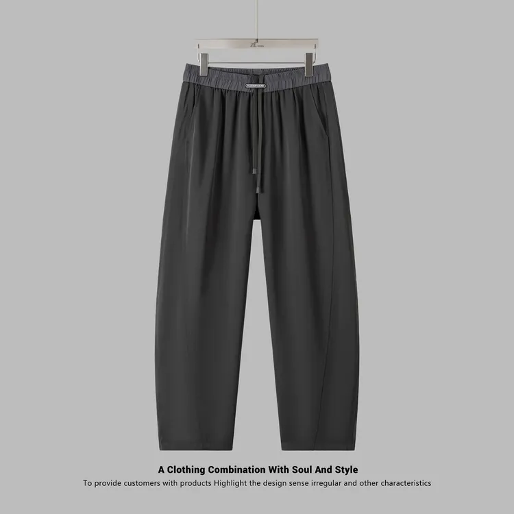 撞色裤腰冰丝裤子男款夏季薄款运动速干裤男士垂感直筒休闲裤子男