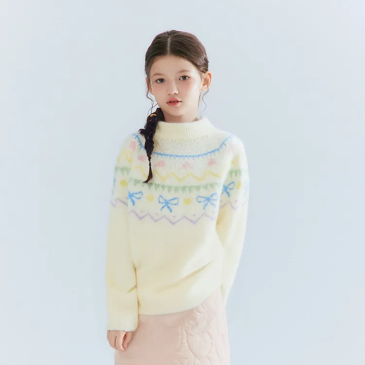 DEESHA/笛莎女童秋冬款费尔岛提花仿貂绒半高领针织衫-7N2555511