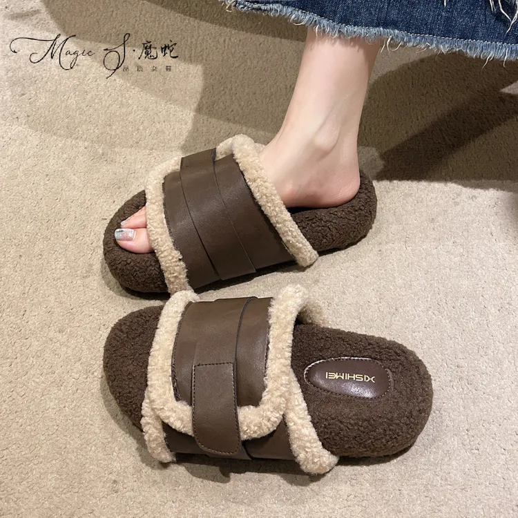【万达撤柜】高级感厚底毛毛拖鞋女外穿秋冬法式复古休闲半拖