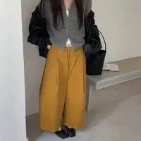 【张开心】入秋必备～今年流行小个子韩系设计灯芯绒八分阔腿休闲裤