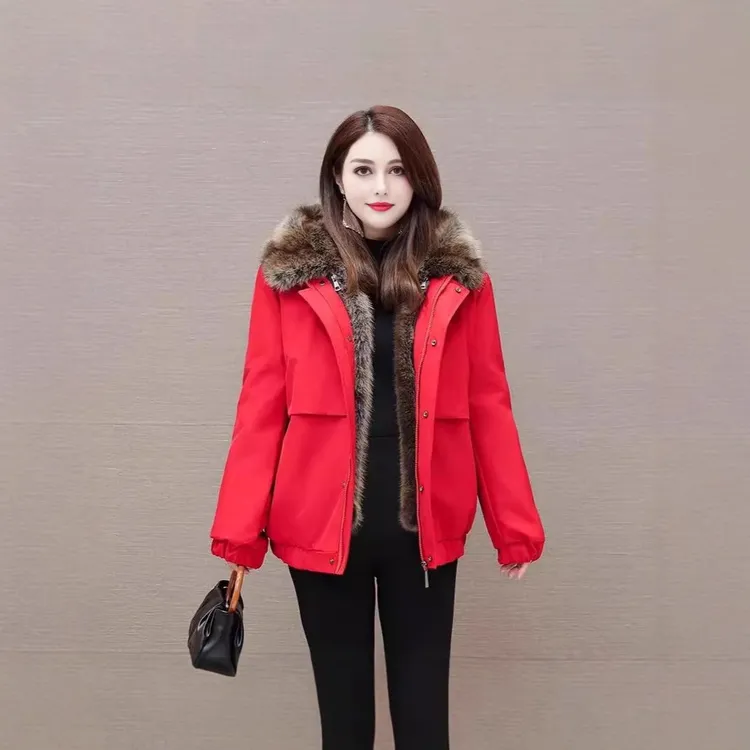 欧美2025年新皮草外套女大衣False fur内胆毛毛派克服短款夹克