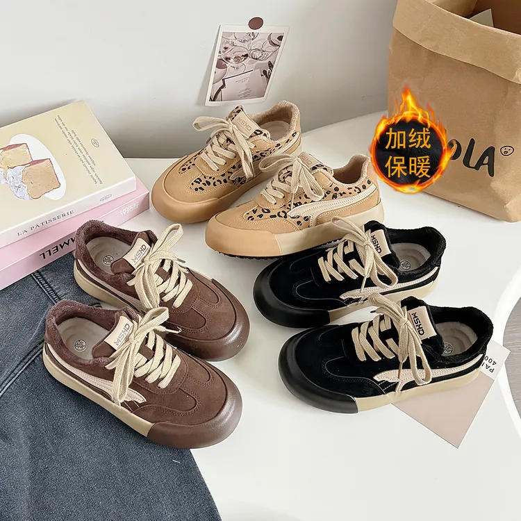 美式咖色加棉德训鞋子女款2025冬季加绒保暖棉鞋加厚新款板鞋6692